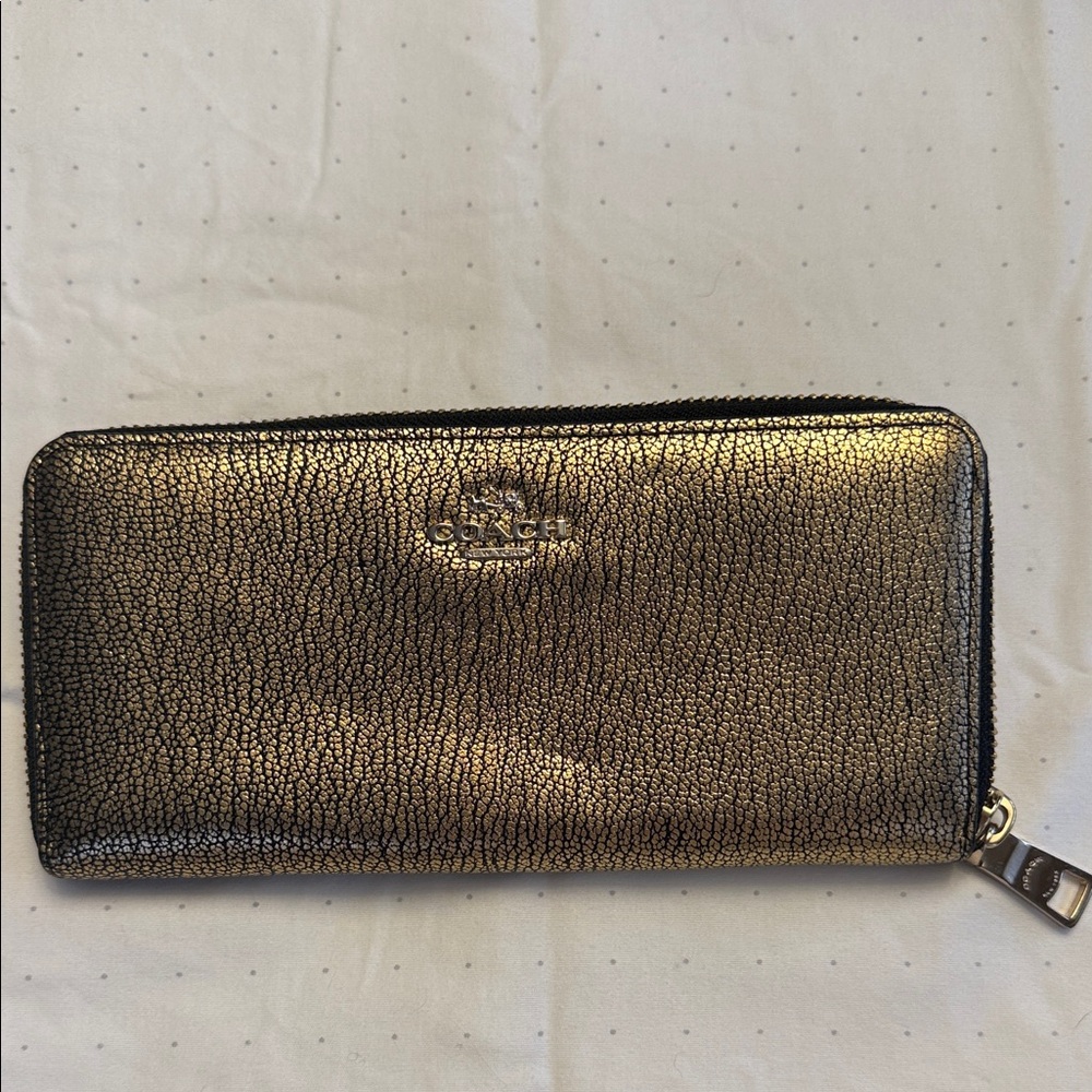 Coach Metallic Gold & Black Zip-Around Wallet